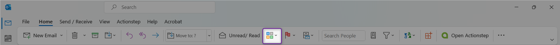 Microsoft Outlook ribbon with the 'Categorize' button highlighted