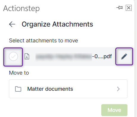 Add-in 'organize attchments' screen